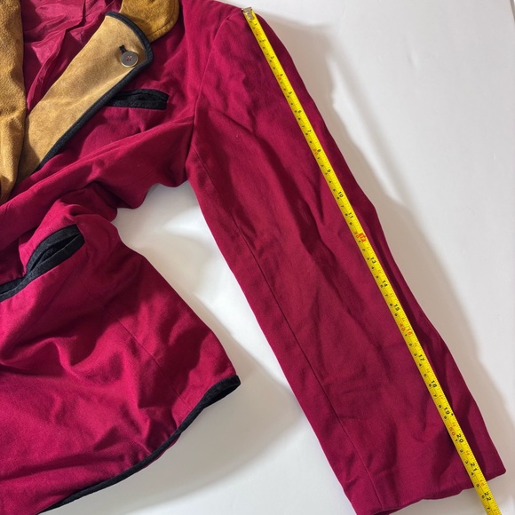 Vintage Ruff Hewn 90's Overcoat Double Breasted Equestrian Retro Red Medium - Picture 11 of 13